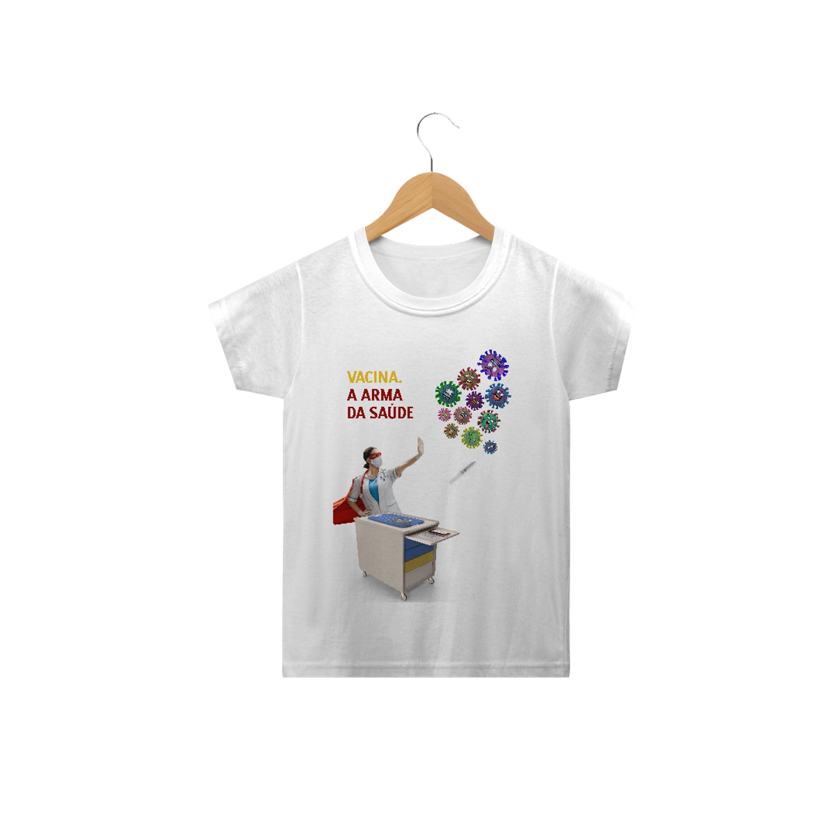 Nome do produto: Camiseta Classic Infantil - Vacina. A Arma da Saúde.