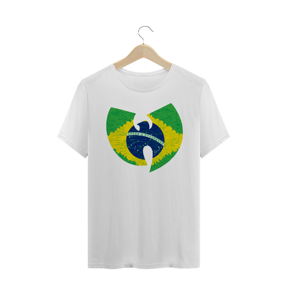 Nome do produto: Camiseta de Malha Wu Tang Clan Hip Hop PLUS SIZE Logo Brasil