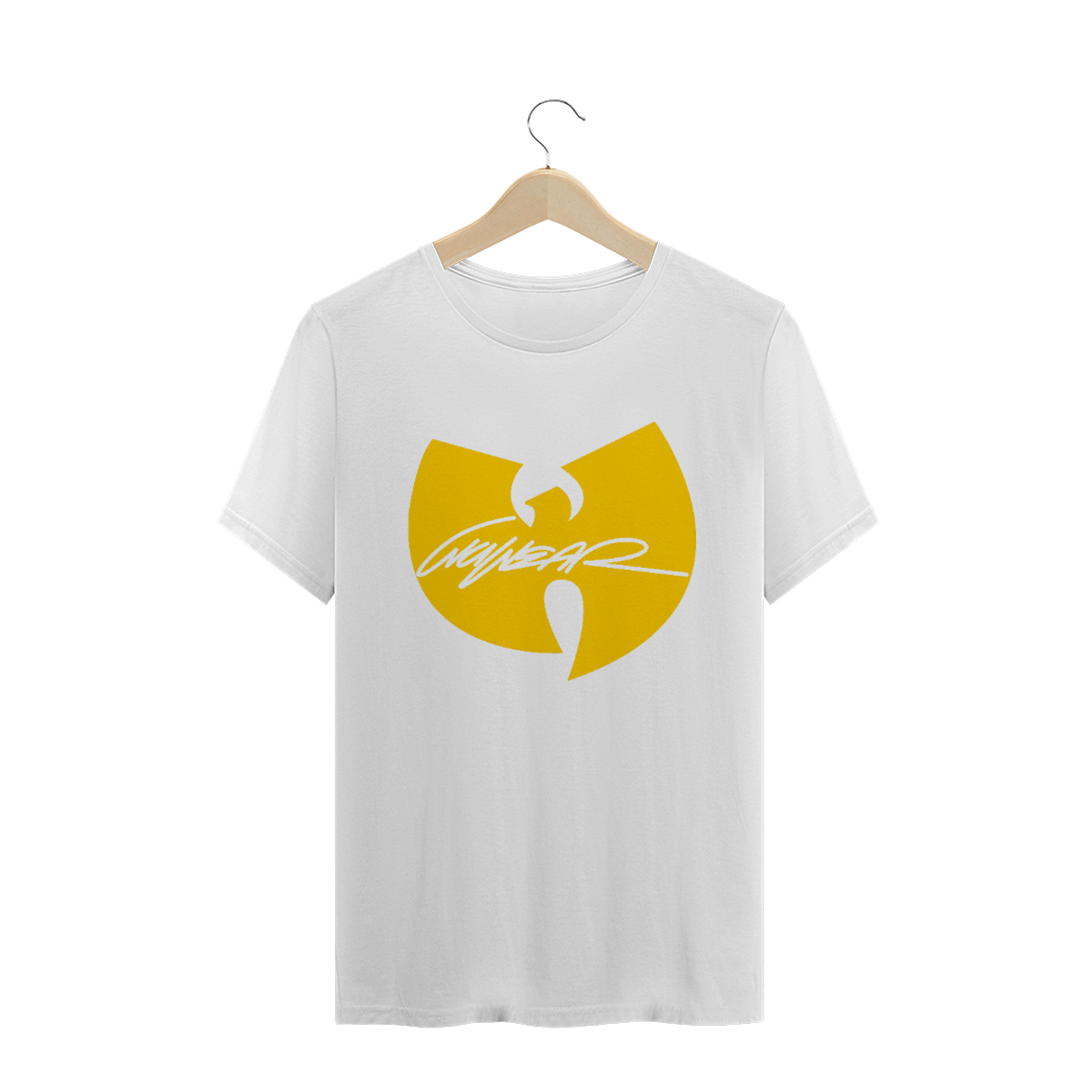 Nome do produto: Camiseta de Malha Wu Tang Clan Hip Hop PLUS SIZE Logo WuWear Amarelo