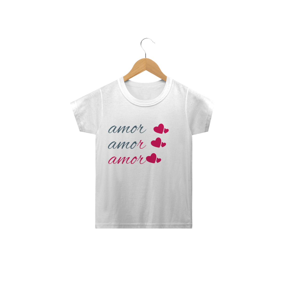 Nome do produto: Camiseta Classic Infantil Feminino Estampa Frase - Amor Amor Amor