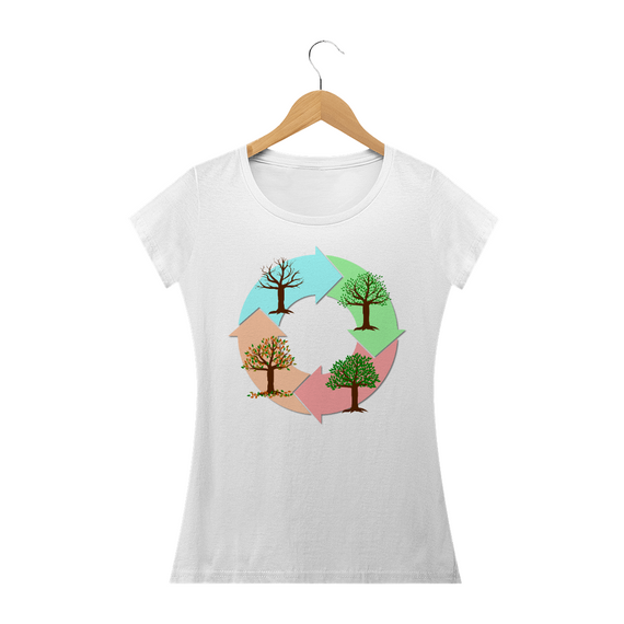 Camiseta Baby Long Quality Feminina Estampa Ciclo de vida das árvores