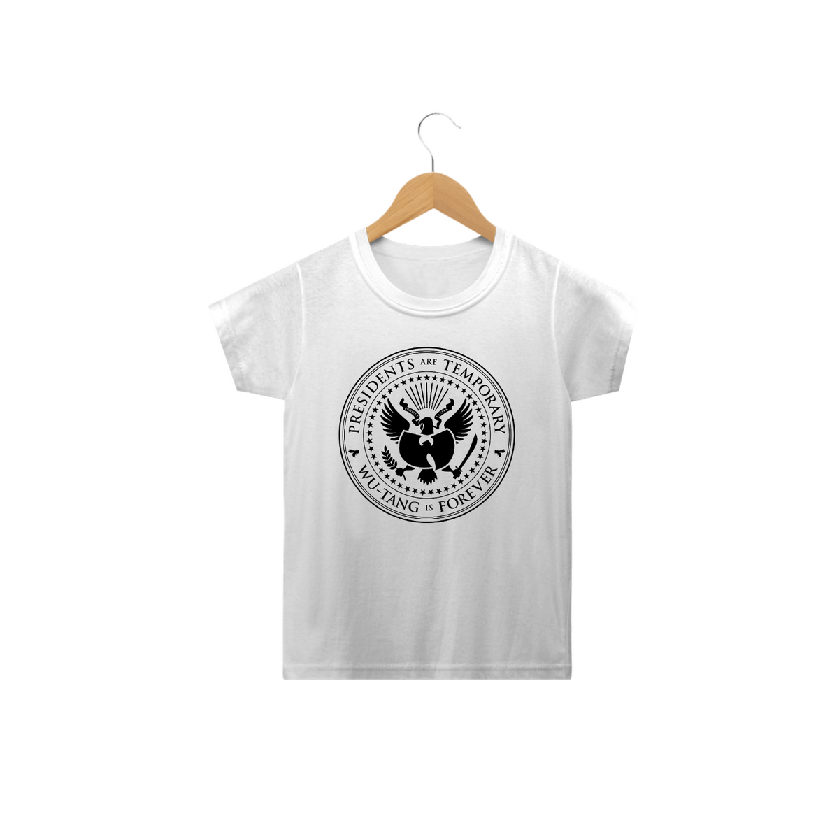 Nome do produto: Camiseta Infantil Wu Tang Clan Logo Preto Presidents Are Temporary 