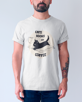 Camiseta Cats, books and coffee