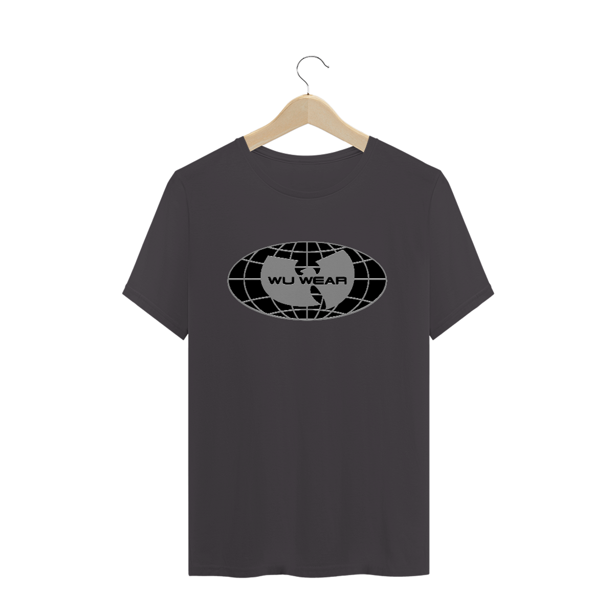 Nome do produto: Camiseta de Malha ESTONADA Pré-Lavada Wu Tang Clan Globo 3D Chumbo
