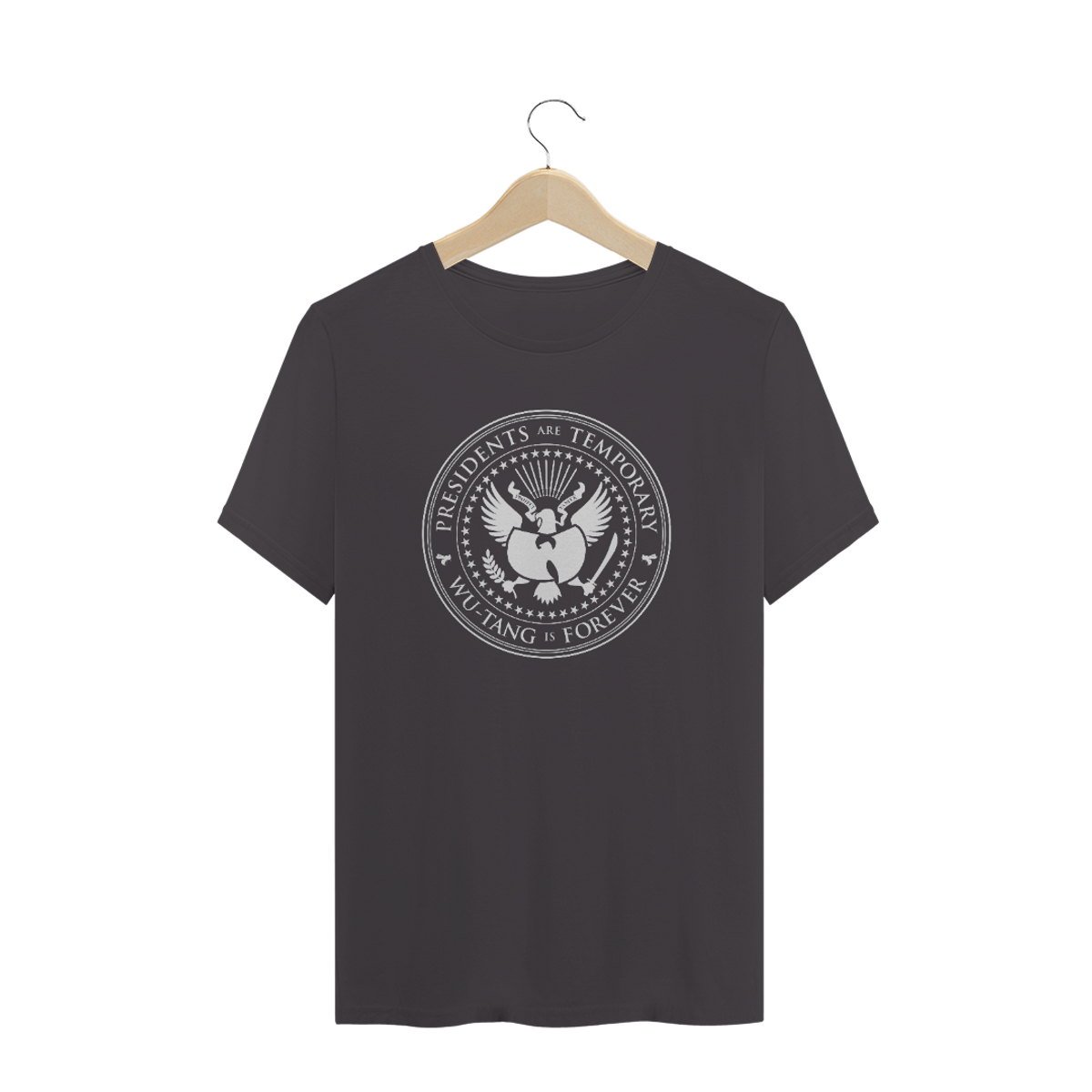 Nome do produto: Camiseta de Malha ESTONADA Pré-Lavada Wu Tang Clan Presidents Are Temporary Chumbo/Branco