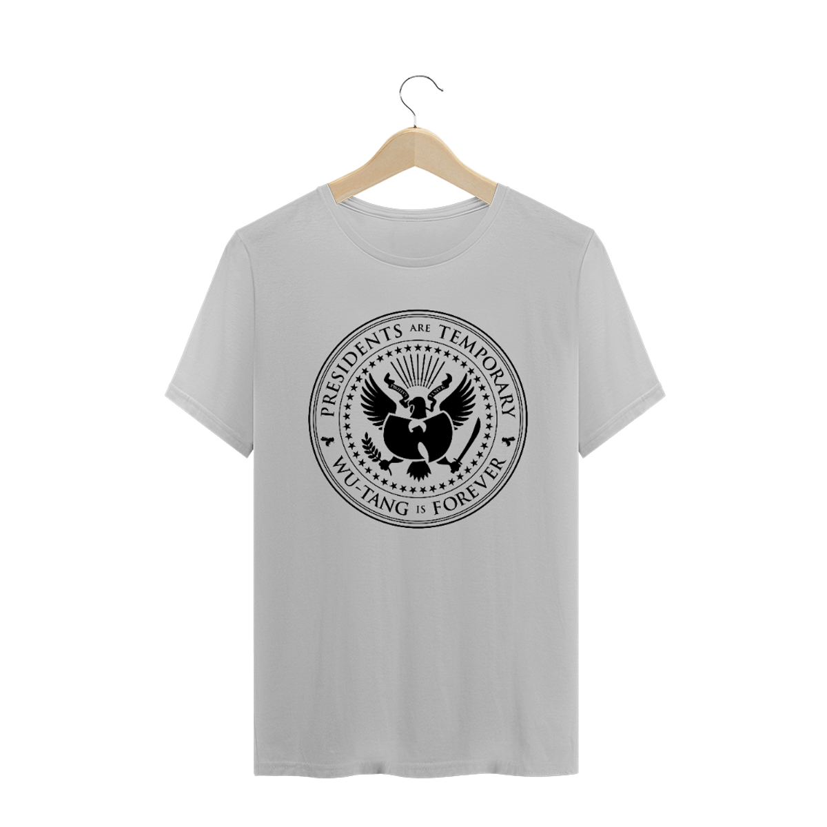 Nome do produto: Camiseta de Malha Wu Tang Clan Hip Hop PLUS SIZE Presidents Are Temporary