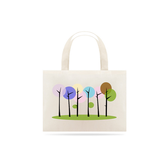 Bolsa Eco Bag Grande Estampa Desenho Árvores Coloridas