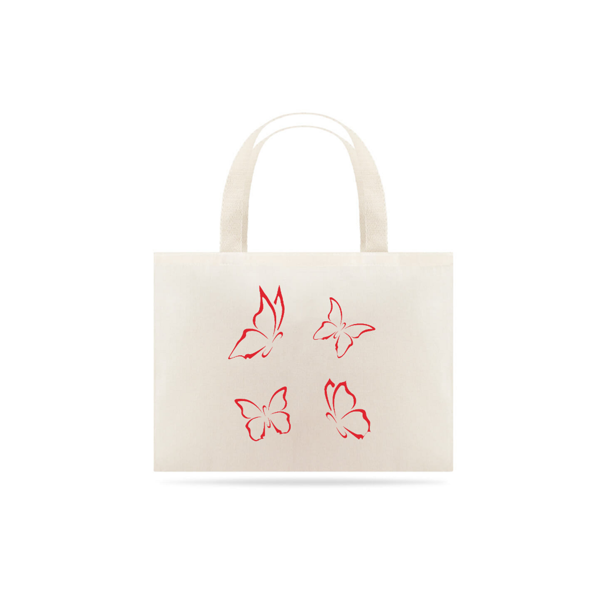 Nome do produto: Bolsa Eco Bag Grande Algodão Estampa Desenho com 4 Borboletas