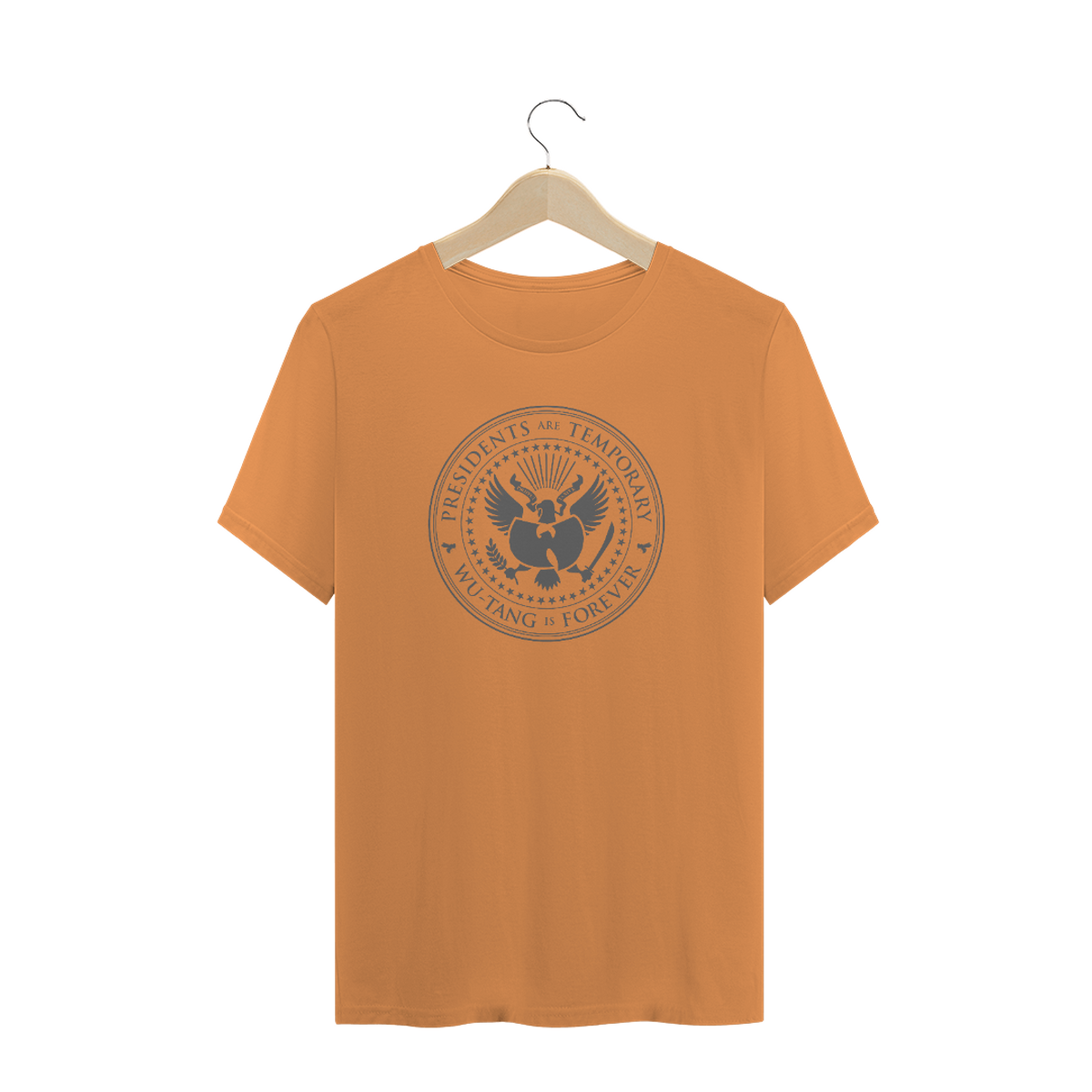 Nome do produto: Camiseta de Malha ESTONADA Pré-Lavada Wu Tang Clan Presidents Are Temporary Laranja