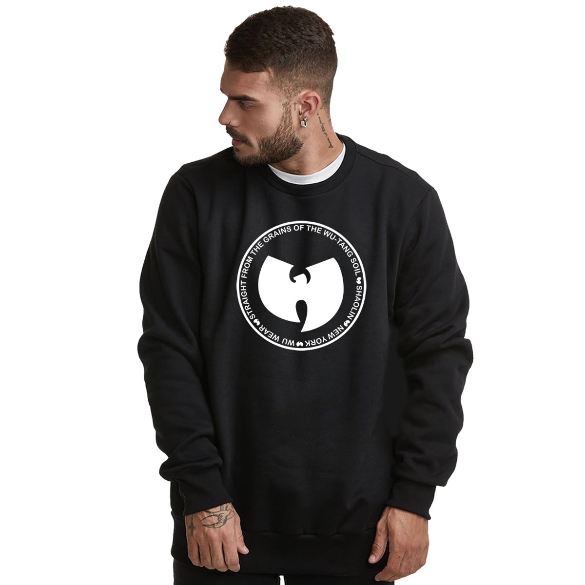 Nome do produto: Moletom Fechado Wu Tang Clan Interior Flanelado Stamp Branco