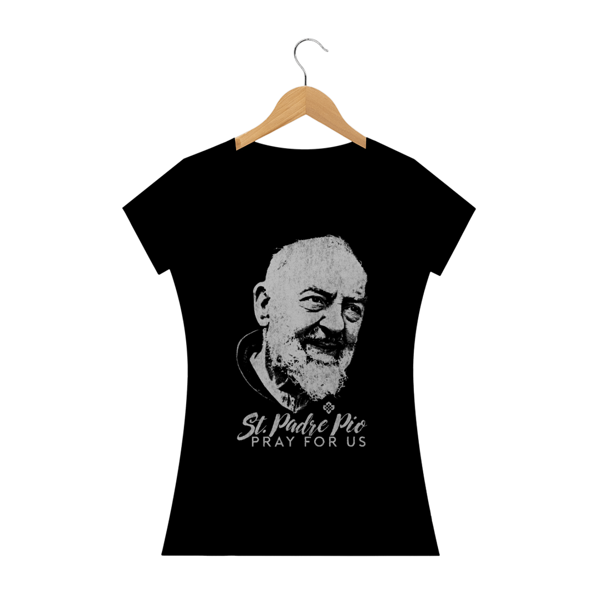 Nome do produto: Camiseta Feminina São Padre Pio