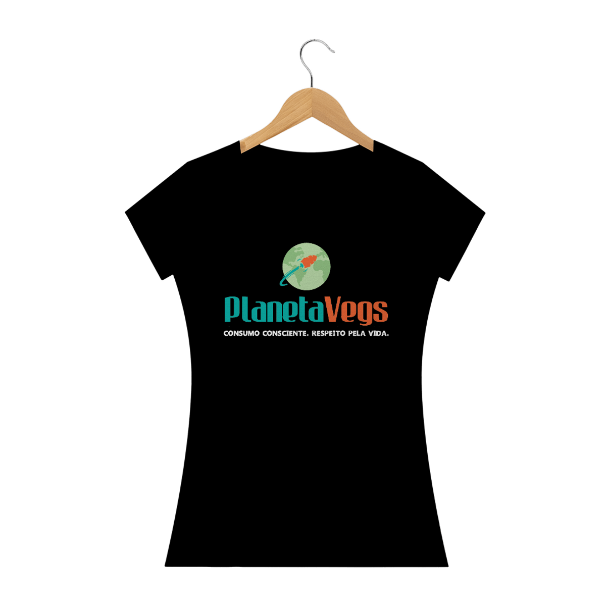 Nome do produto: Planeta Vegs com slogan - para camiseta preta