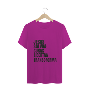 Nome do produtoCAMISETA T-SHIRT - JESUS, SALVA, CURA, LIBERTA, TRANSFORMA