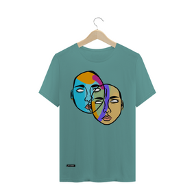 Camiseta estonada masculina rostos coloridos 2faces Pincelandu