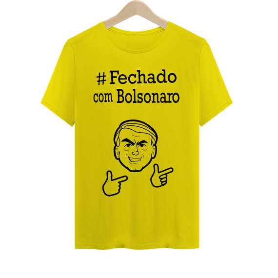 Camiseta #Fechado com Bolsonaro - Verde e Amarela, unissex