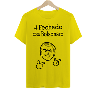 Camiseta #Fechado com Bolsonaro - Verde e Amarela, unissex