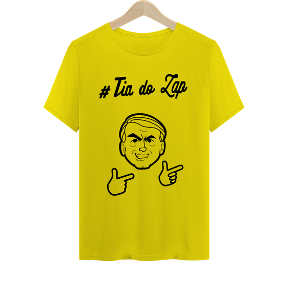 Camiseta #Tia do Zap - Amarela e Rosa, unissex