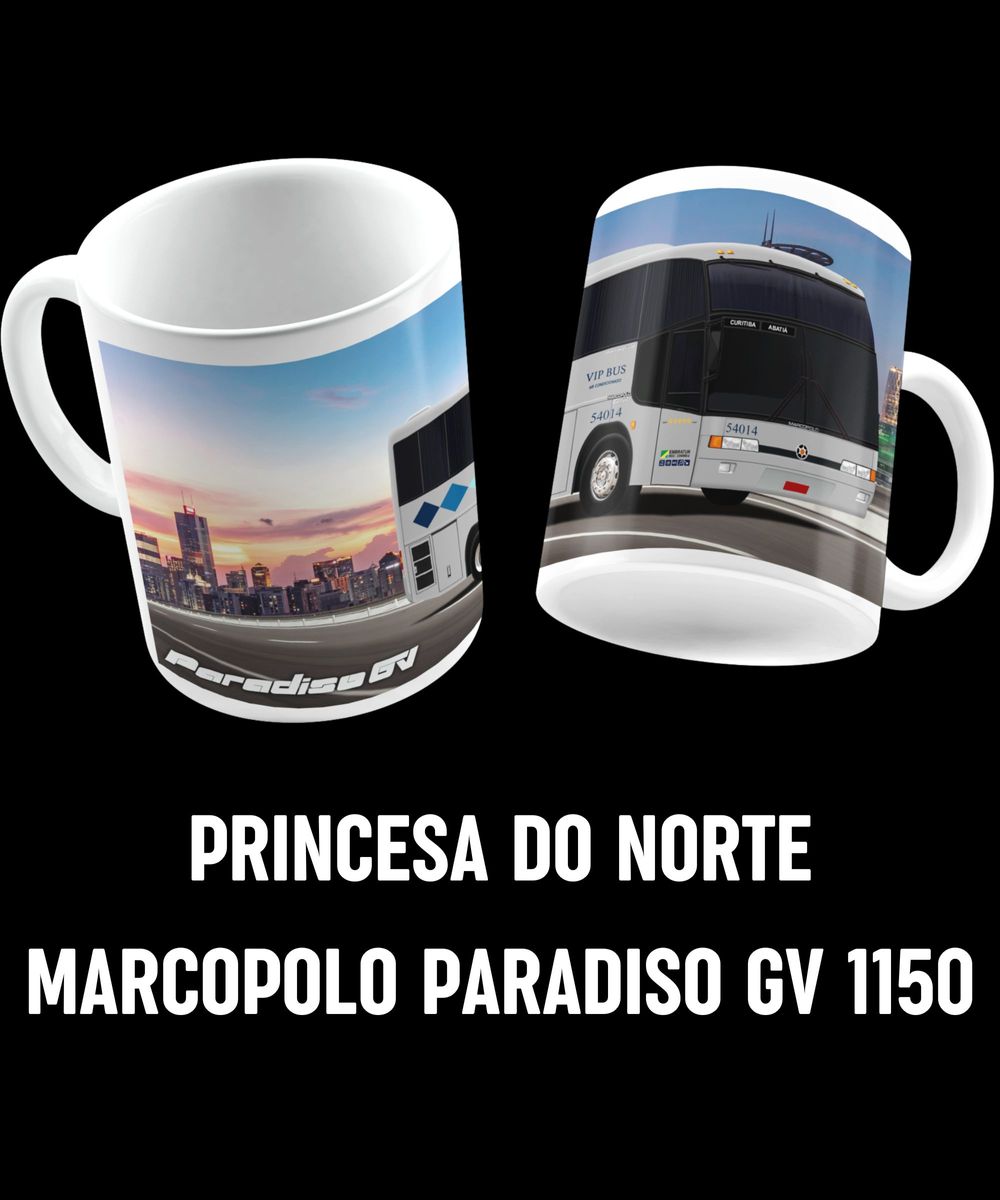 Nome do produto: CANECA RETRÔ ÔNIBUS PRINCESA DO NORTE MARCOPOLO PARADISO GV 1150