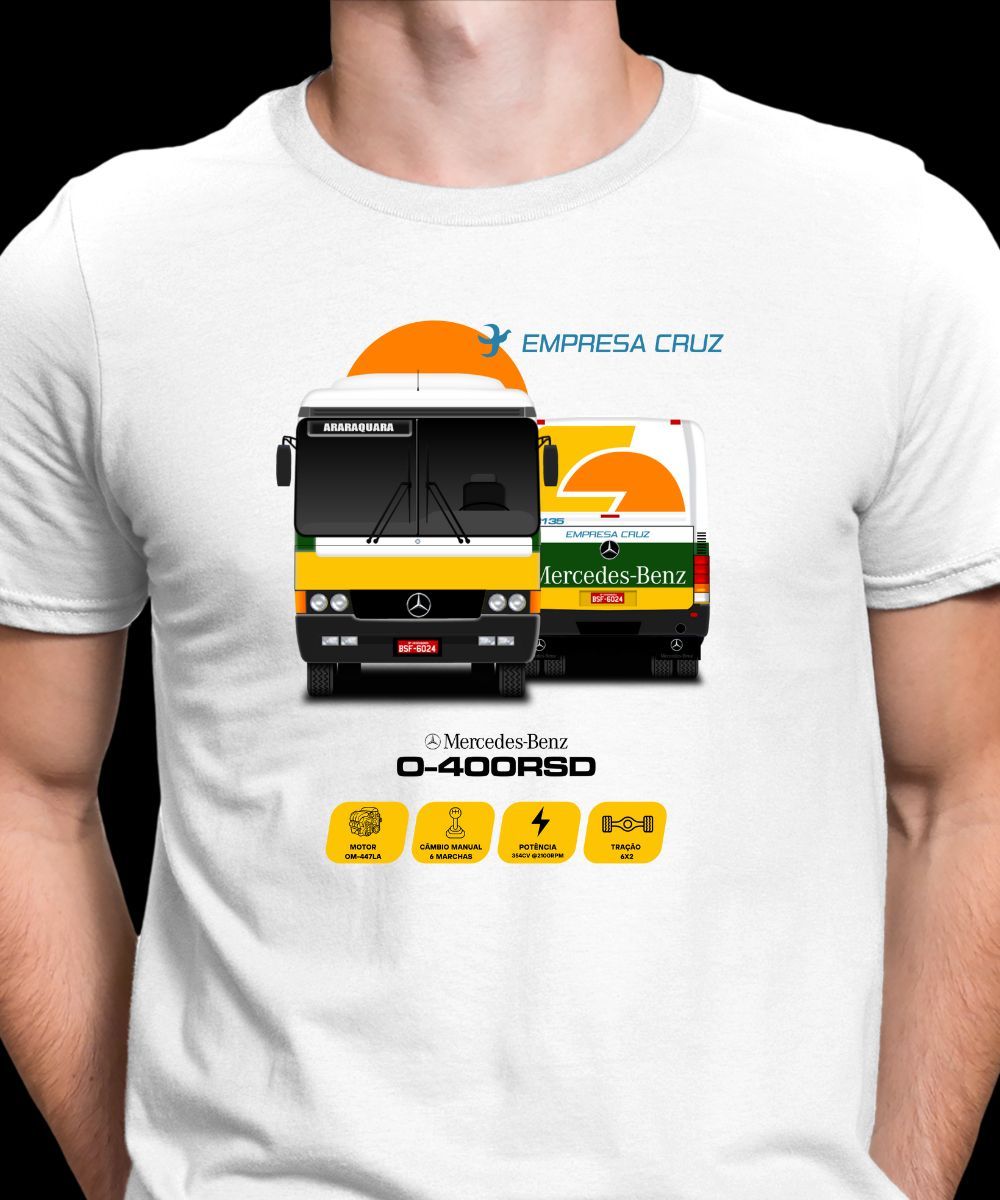 Nome do produto: CAMISETA ÔNIBUS EMPRESA CRUZ MONOBLOCO O-400RSD 