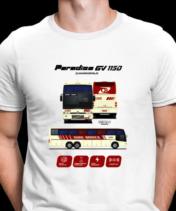 CAMISETA DESENHO ÔNIBUS VIAÇÃO OURO BRANCO MARCOPOLO GV 1150 