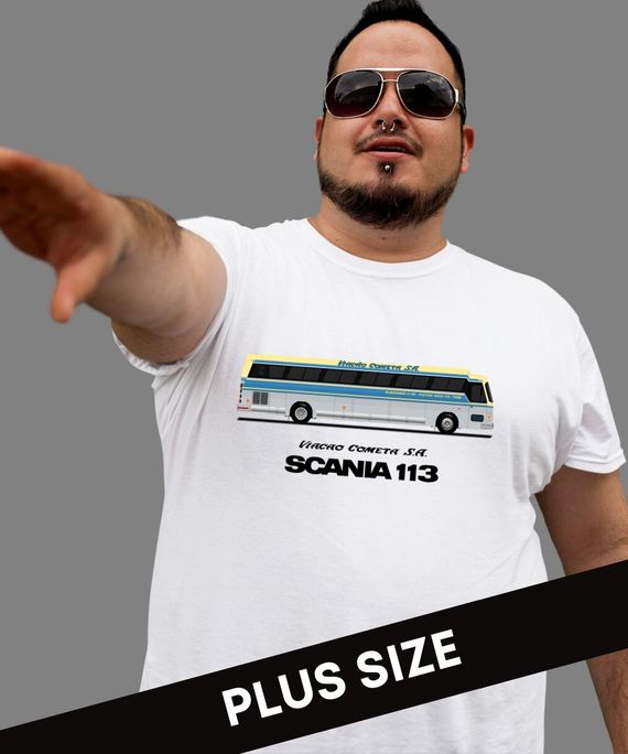 CAMISETA ÔNIBUS VIAÇÃO COMETA CMA FLECHA AZUL SCANIA 113 PLUS SIZE