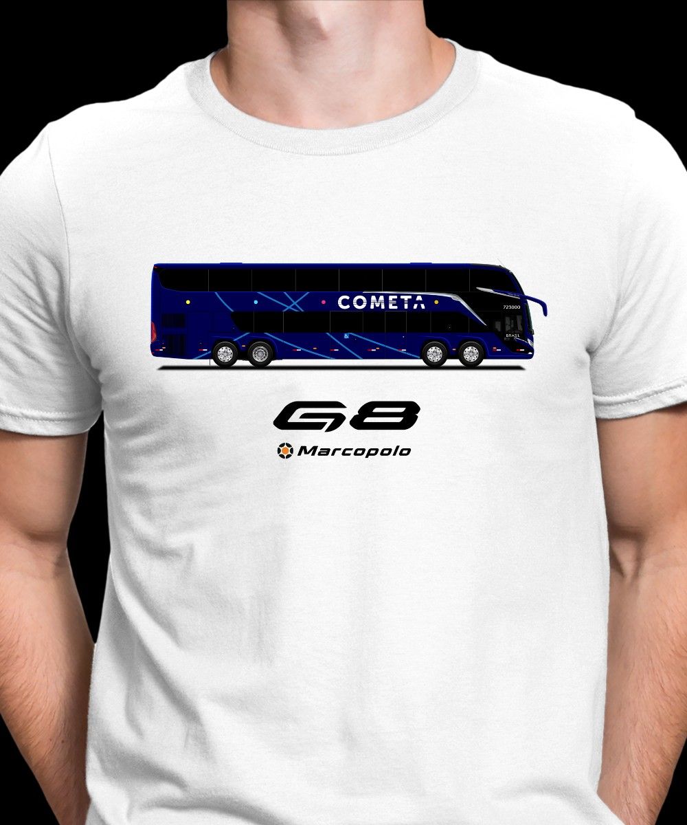 Nome do produto: CAMISETA VIAÇÃO COMETA MARCOPOLO G8 DESENHO ÔNIBUS 