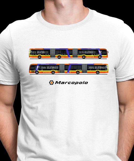 CAMISETA DESENHO ÔNIBUS MARCOPOLO ATTIVI ELÉTRICO CIDADE DE CURITIBA