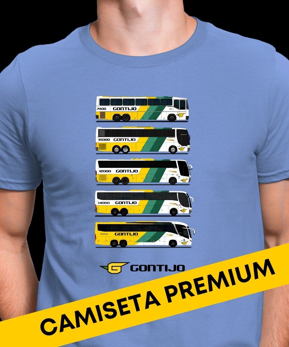 Nome do produto: CAMISETA EVOLUÇÃO FROTA DE ÔNIBUS GONTIJO MALHA PREMIUM