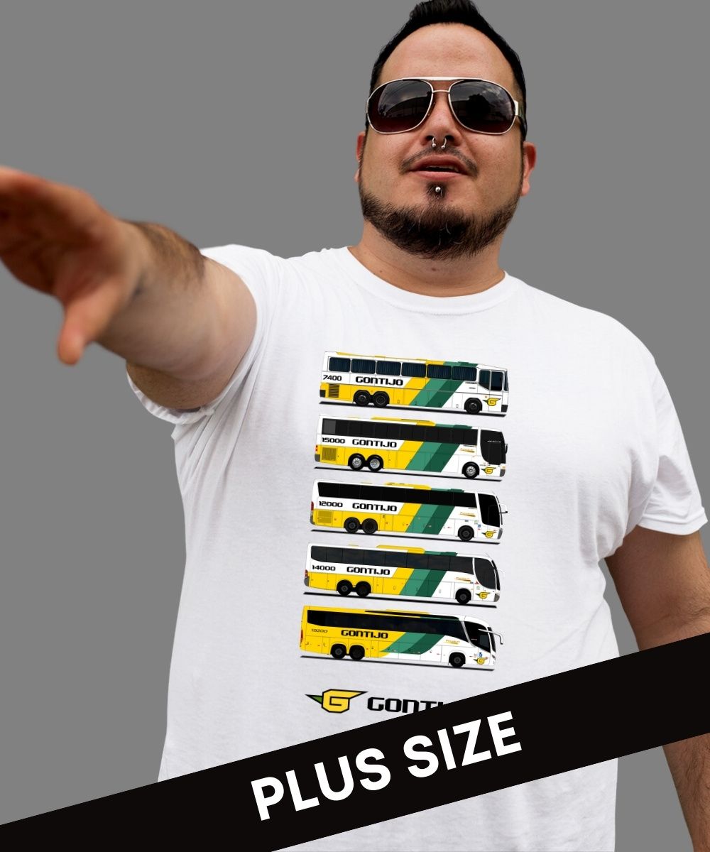 Nome do produto: CAMISETA ÔNIBUS GONTIJO A EVOLUÇÃO DOS MODELOS PLUS SIZE