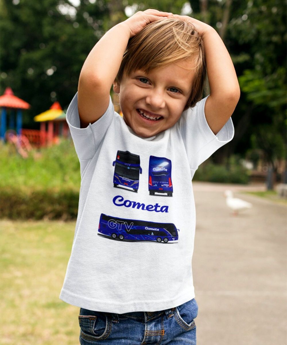 Nome do produto: CAMISETA INFANTIL VIAÇÃO COMETA DOUBLE DECKER BUSSCAR