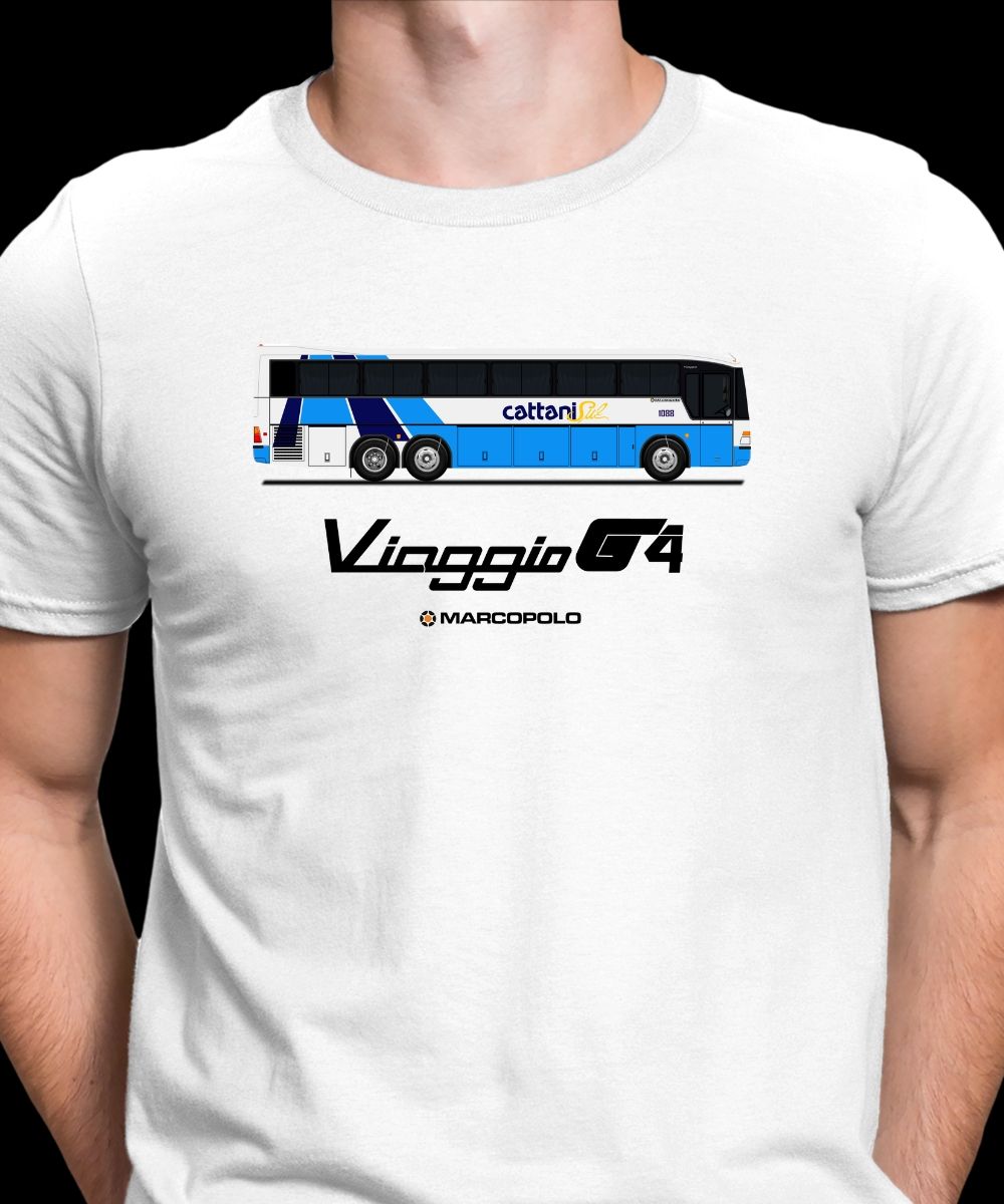 Nome do produto: CAMISETA DESENHO ÔNIBUS CATTANI SUL MARCOPOLO G4