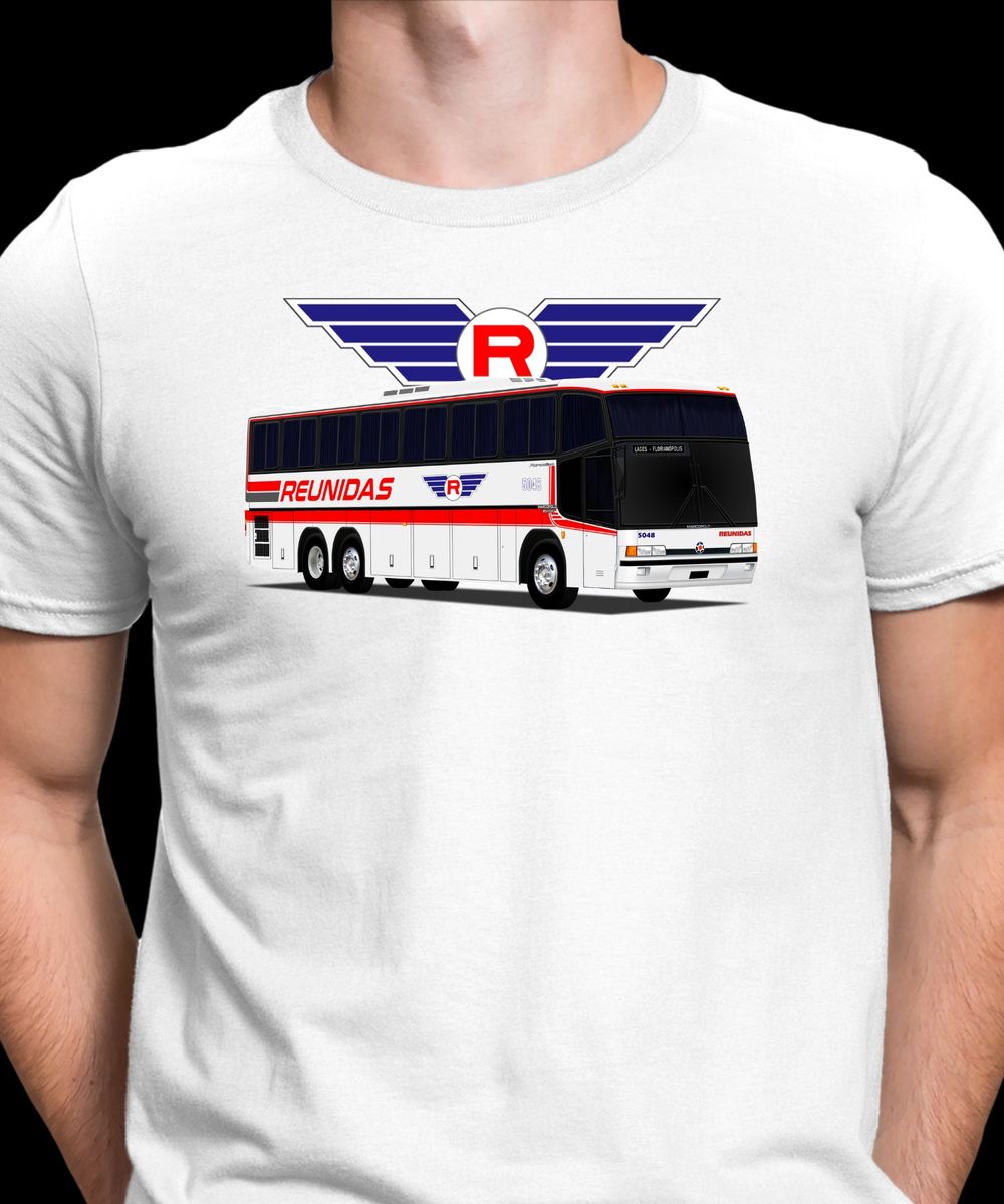 Nome do produto: CAMISETA ÔNIBUS REUNIDAS CAÇADOR  MARCOPOLO PARADISO GV 1150 