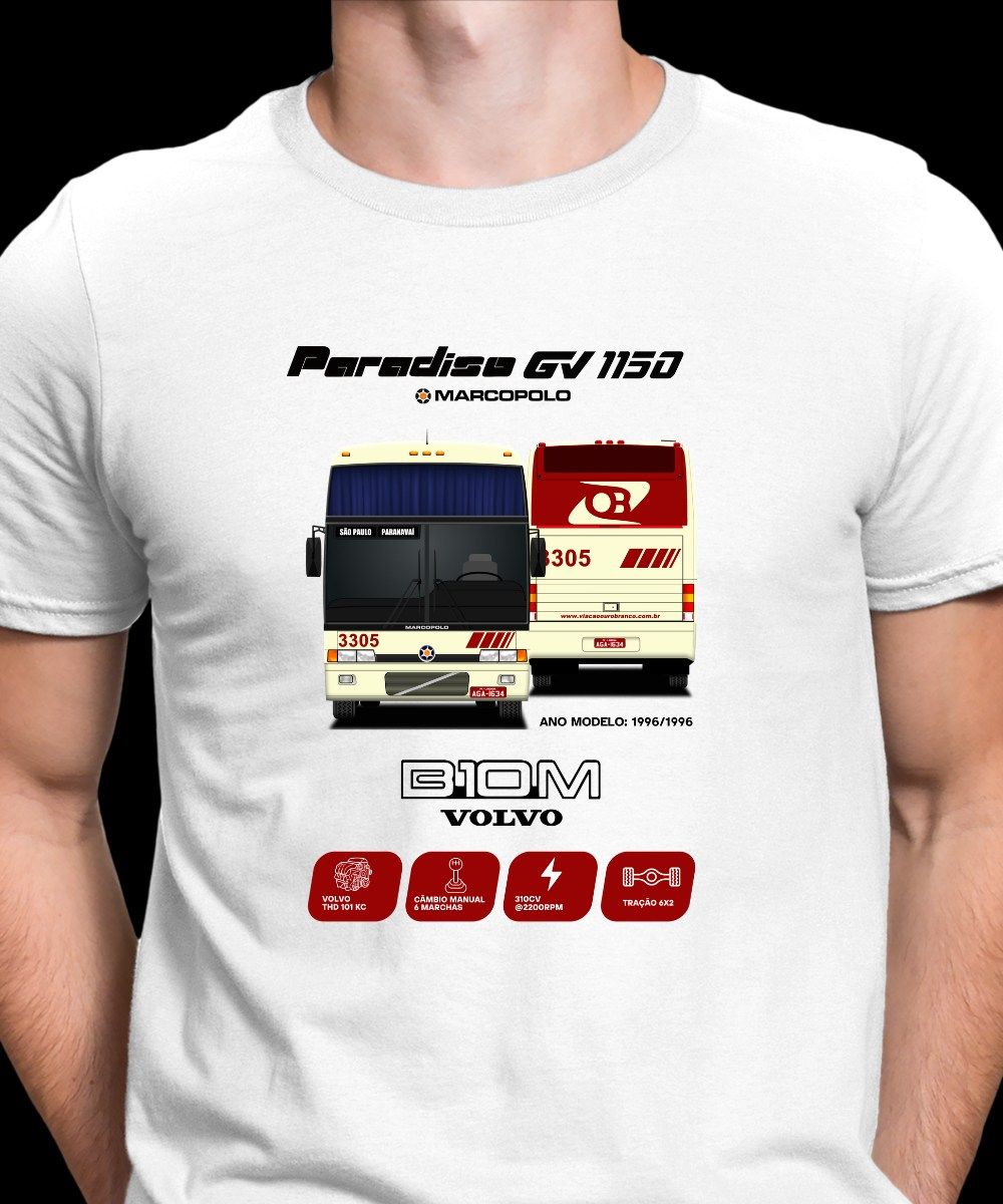 Nome do produto: CAMISETA ÔNIBUS VIAÇÃO OURO BRANCO GV 1150 