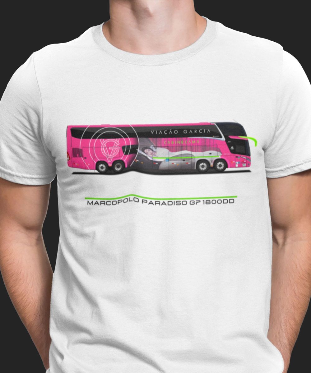 Nome do produto: CAMISETA ÔNIBUS ROSA VIAÇÃO GARCIA MARCOPOLO NEW G7