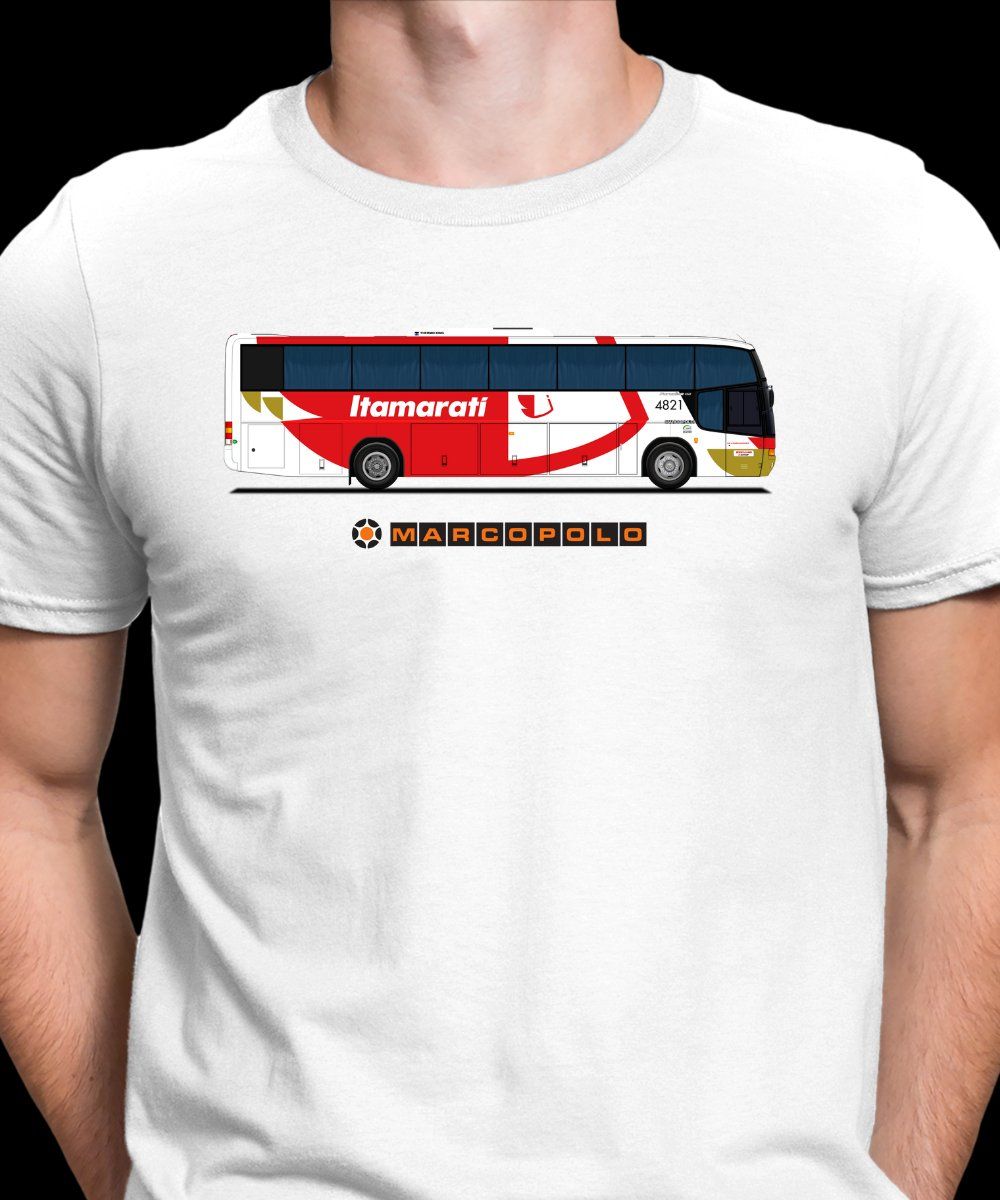 Nome do produto: CAMISETA DESENHO ÔNIBUS EXPRESSO ITAMARATI MARCOPOLO PARADISO GV 1150 VOLVO B7R