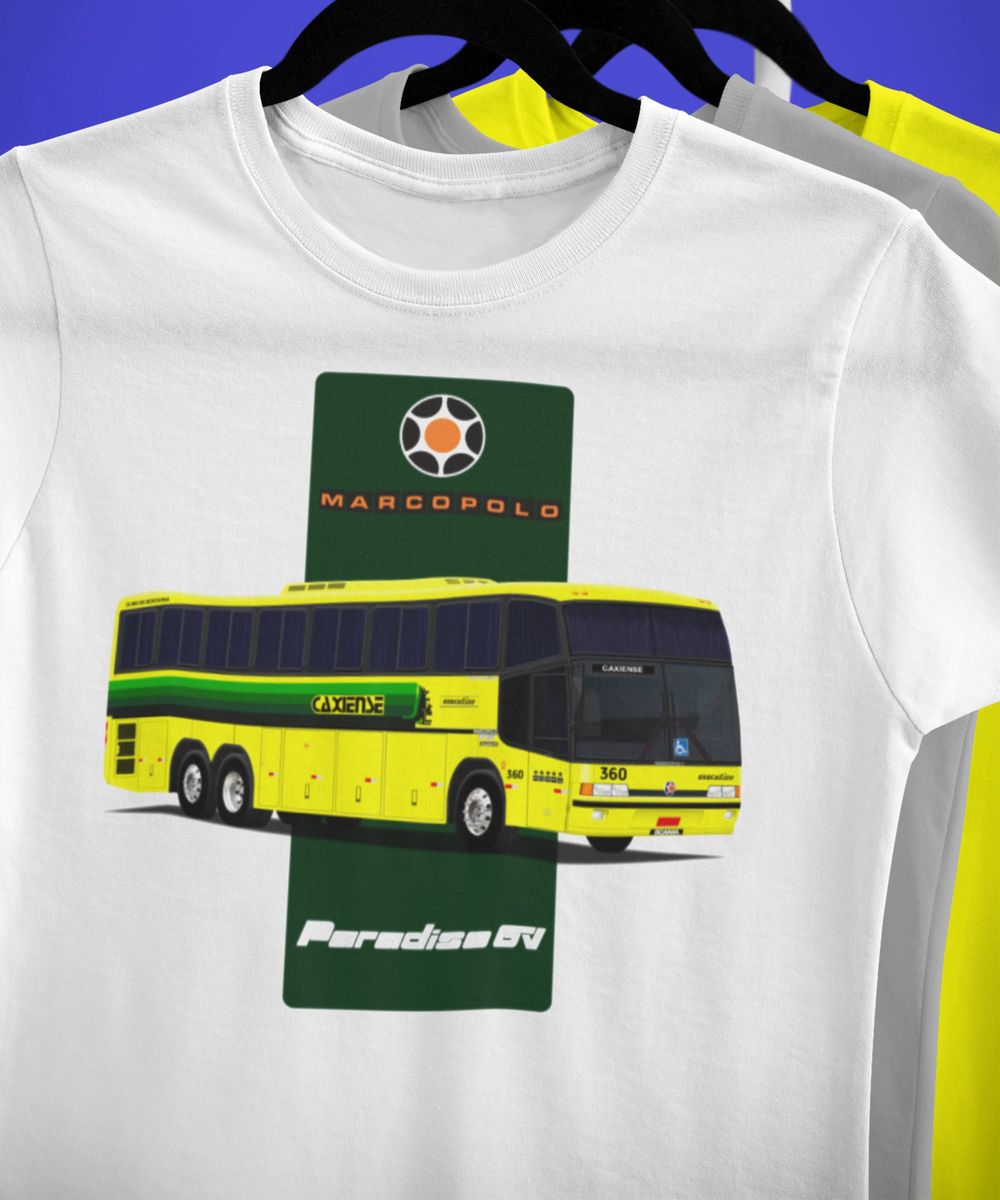 Nome do produto: CAMISETA ÔNIBUS EXPRESSO CAXIENSE MARCOPOLO PARADISO GV