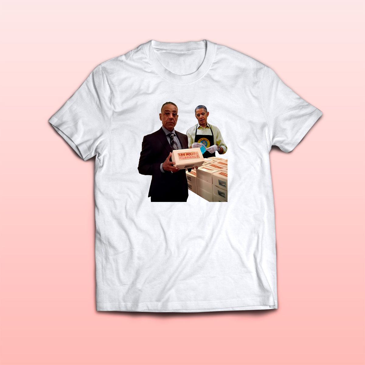 Nome do produto: Camiseta Los Pollos Hermanos Family Com Gus Fring e Barack Obama