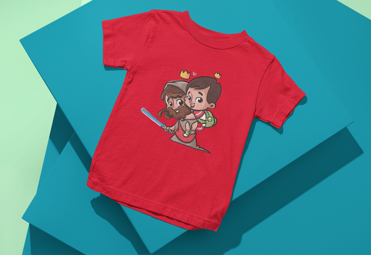 Nome do produto: T-shirt Infantil (2 a 8 anos) - Jesus com espada e Menino