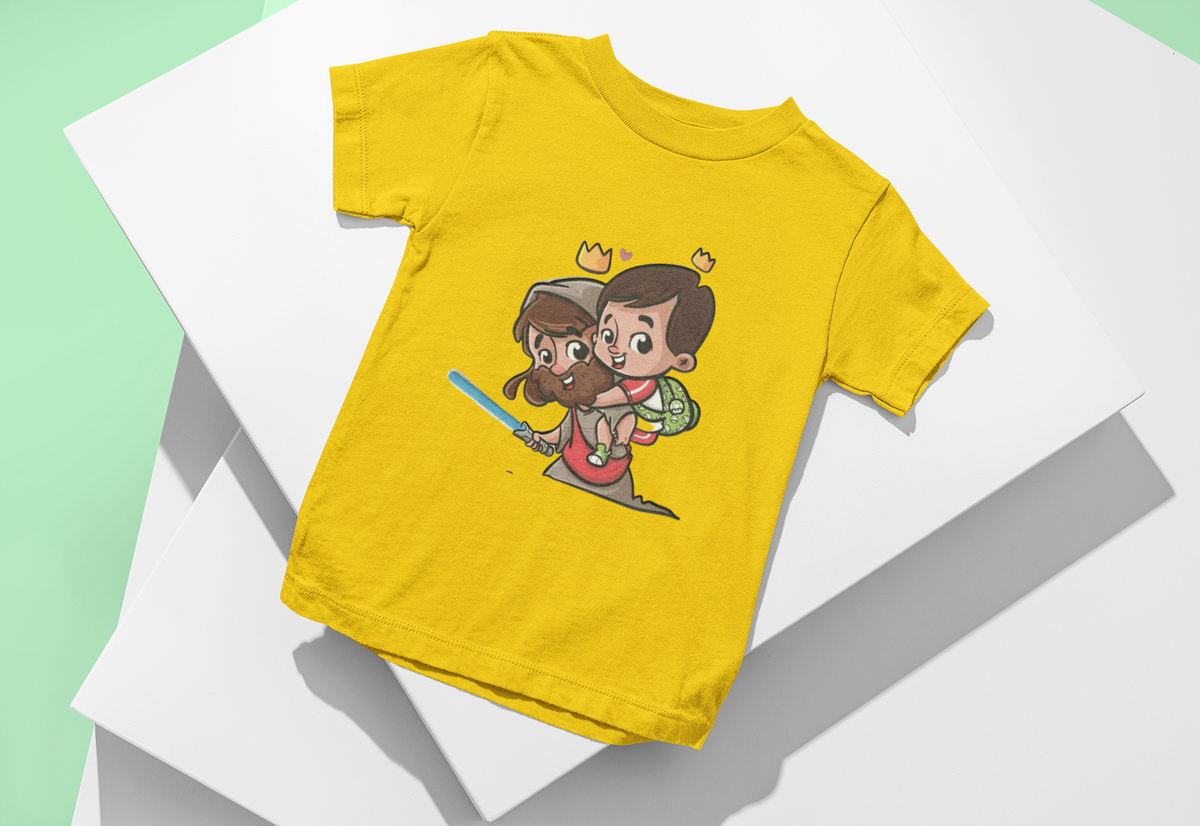 Nome do produto: T-shirt Infantil (10 a 14 anos) - Jesus com espada e Menino