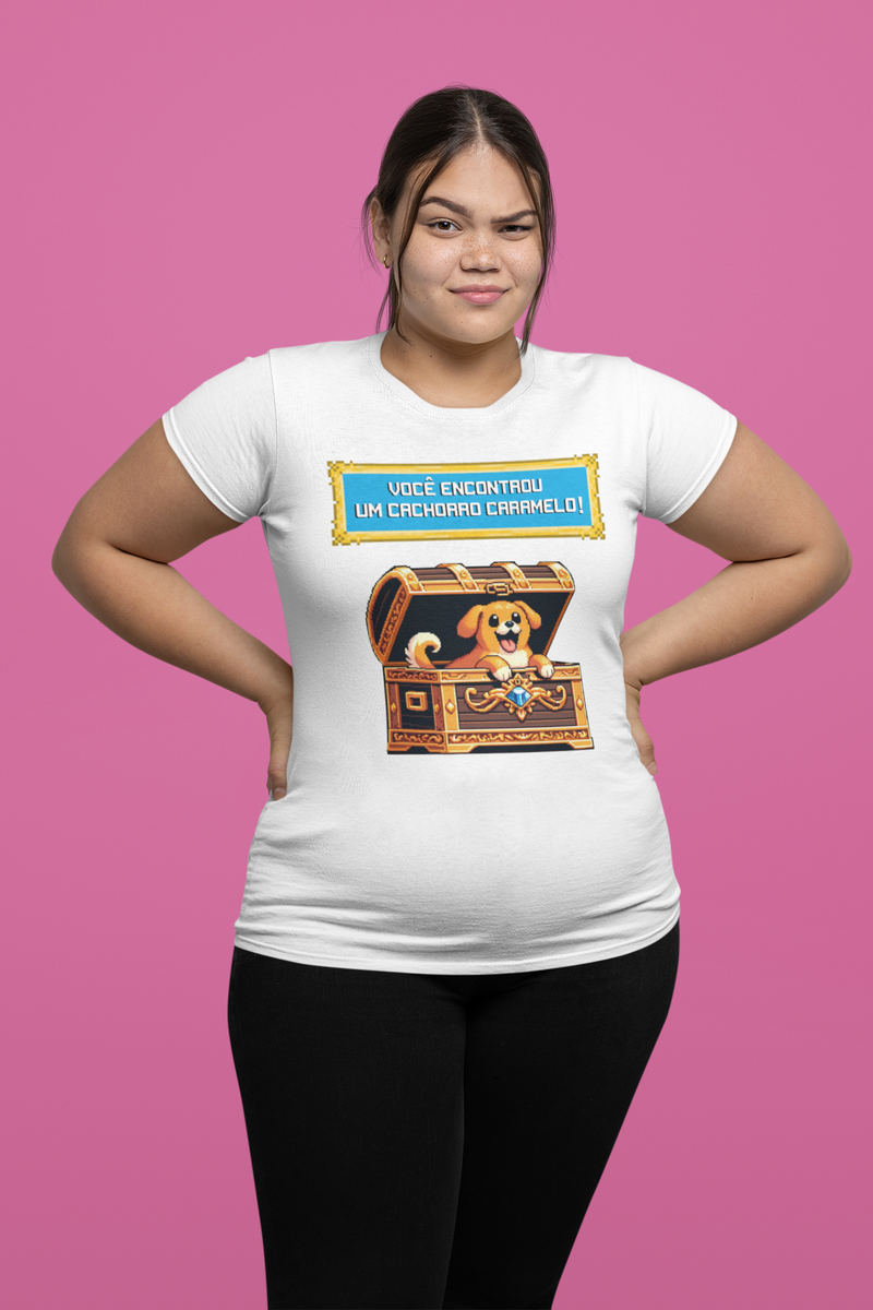 Nome do produto: Camiseta Plus Size Unisex - Tesouro Cachorro Amarelo