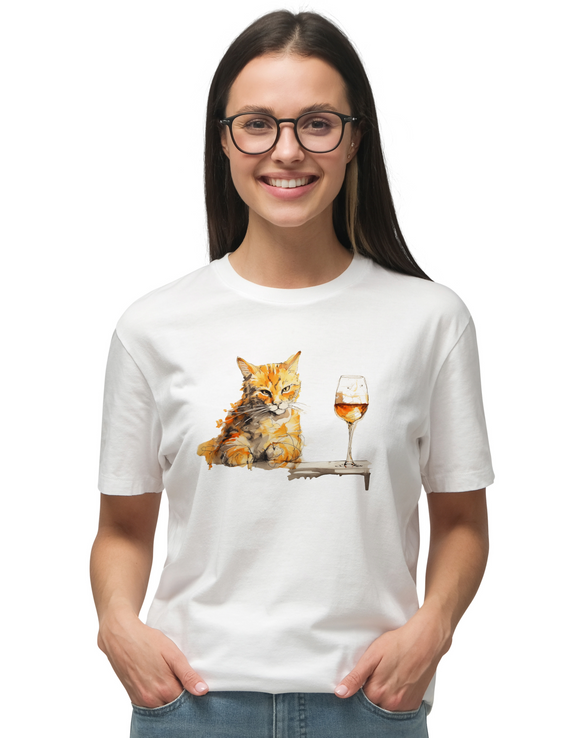 Camiseta - Gato Laranja com Vinho