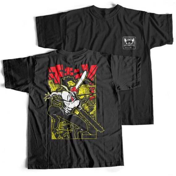 Camiseta Preta - Chainsaw Attack (Frente/Costas)