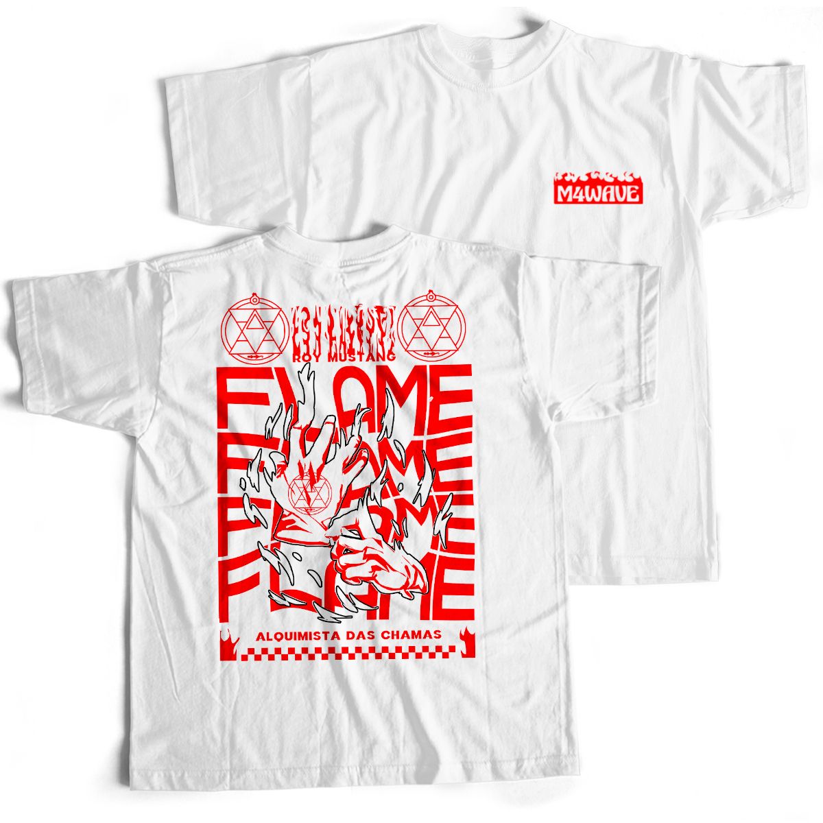 Nome do produto: Camiseta Branca - Flame (Frente/Costas)