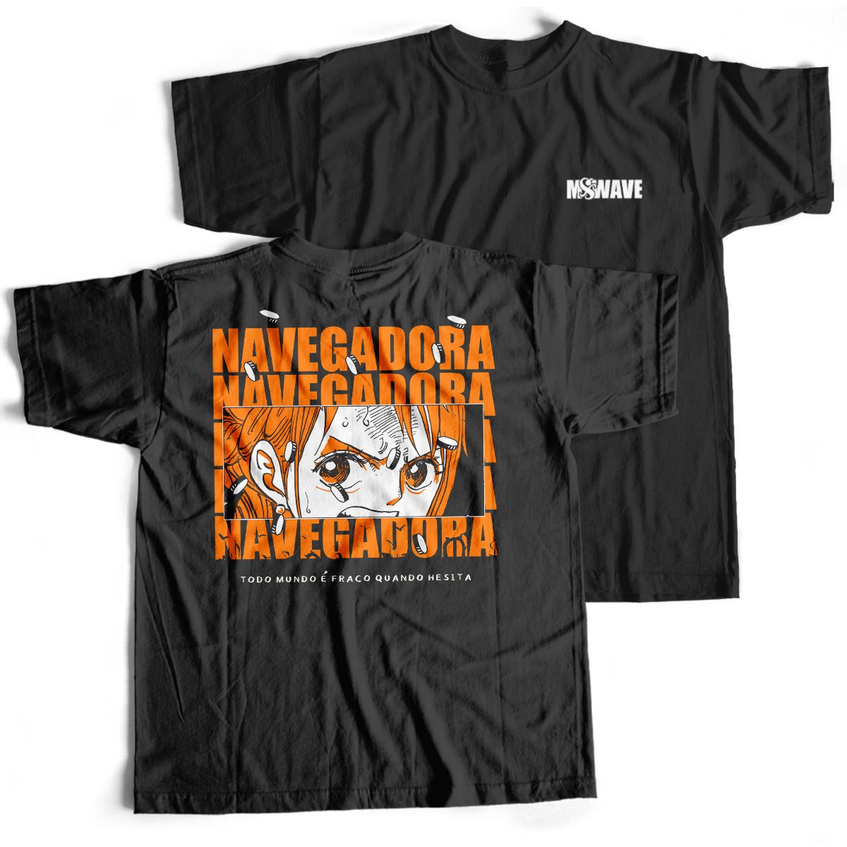 Nome do produto: Camiseta Preta - Navegadora (Frente/Costas)