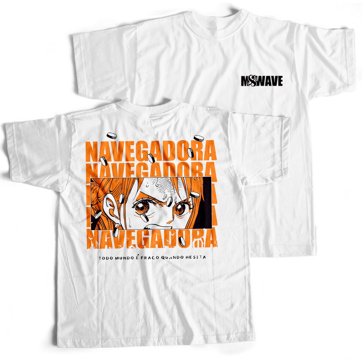 Nome do produto: Camiseta Branca - Navegadora (Frente/Costas)