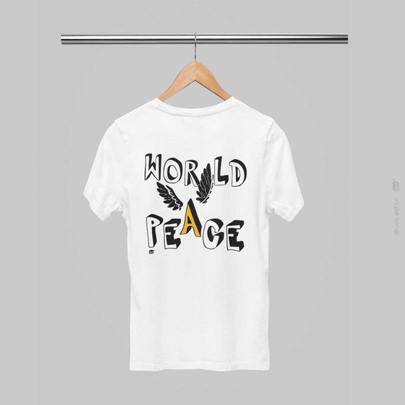 Camiseta Estampa World Peace Paz Mundial Branca