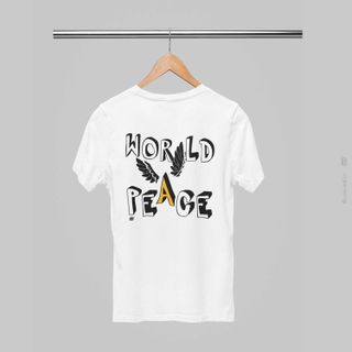 Camiseta Estampa World Peace Paz Mundial Branca
