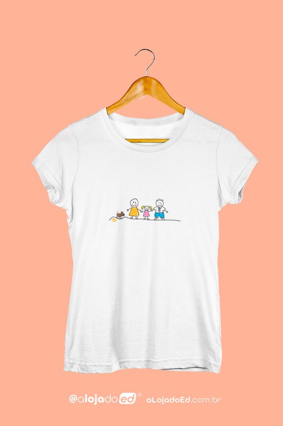 CACHORRO, MAE, FILHA E PAI - Camiseta Baby Long Estampada Desenho de Criança