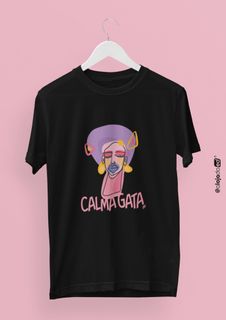 Calma Gata - Camiseta Unissex Estampada Quality Preta