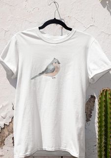 Nome do produtoChapim Tufado - Camiseta Estampa Pássaro Branca